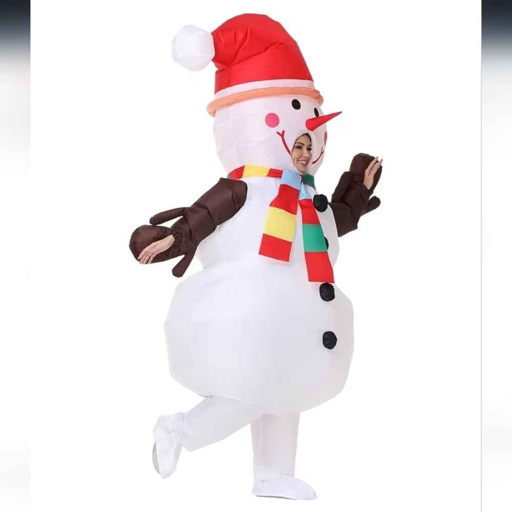Cheerful Snowman Inflatable with Red Hat and Scarf - Picture 4 of 16